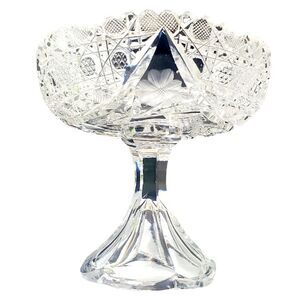 Vintage Etched Crystal 5" Compote Candy Dish Sawtooth Rim Pedestal